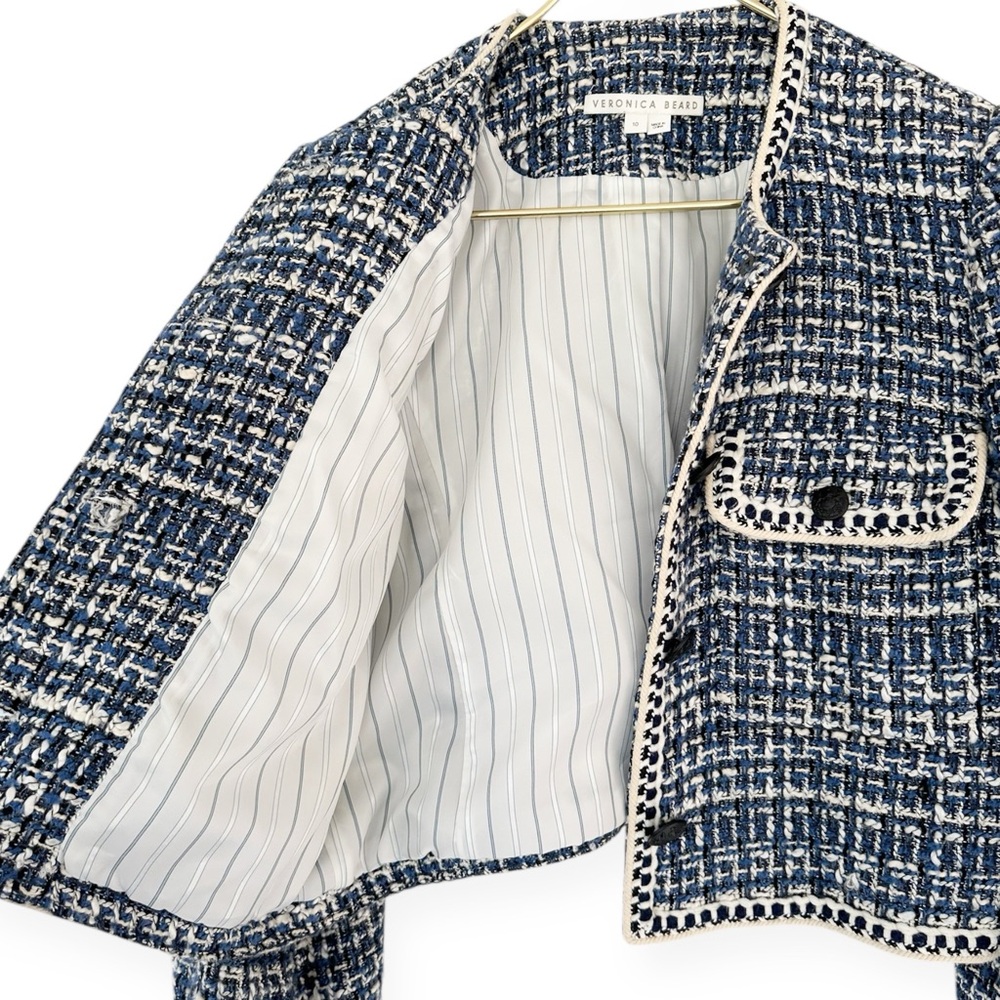 Veronica Beard • Brim Blue Tweed Cropped Jacket - Picture 10 of 16